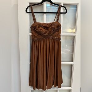 Vintage Cache Y2K Cocktail Prom Formal Dress Bronze Brown Beaded Sequin Size 8